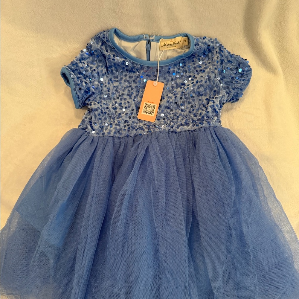Blue Sequin Kids Casual Dress